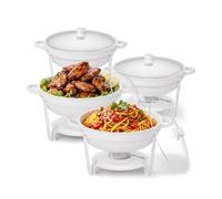 HAAYOT White 6QT 6.9 Litre Round Chafing Dishes for Buffet, White Finish Stainless Steel with Transparent Lids, Food Warmers for Parties Buffet, Maifanite