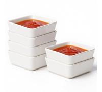 Haayymo 3 inch Ceramic Dipping Bowls Set of 6, Square Soy Sauce Dipping Bowls, Mini Side Seasoning Dish, for Sauce, Side Dish, Condiments, Sushi, Ramekins Oven Safe (White)