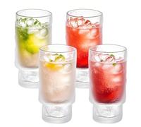 Haayymo 4pcs 16oz Water Drinking Glasses, Ribbed Iced Coffee Cup, Origami Style Glass Tumbler for Beer/Cocktail/Milk/Ice Water/Juice/Coffee (Glacier)