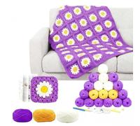 Haayymo Crochet Kit, Crochet Blanket Kit, Complete Starter Crochet Kits for Beginners Adults with Step-by-Step Instructions Book Yarn & Accessories, Learn to Crochet Daisy Granny Kit(Purple)