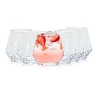 Haayymo Diamond Stemless Wine Glasses 10oz Set of 6, Unique Colorful Crystal Tumblers for Red & White Wine, Cocktails, Whiskey (Transparent)