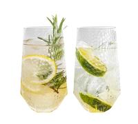Haayymo Drinking Glasses with Origami Style Set of 2 Glass Cups, 16 oz Ribbed Glassware, Highball Glass Cups, Elegant Art Deco Ripple Vintage Glassware, Juice Glasses (Hammer Pattern)