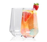 Haayymo Drinking Glasses with Origami Style Set of 2 Glass Cups, 16 oz Ribbed Glassware, Highball Glass Cups, Elegant Art Deco Ripple Vintage Glassware, Juice Glasses (Transparent)