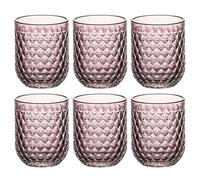 Haayymo Glasses Drinking Glasses Set of 6, 350ml Highball Glasses, Ribbed Water Glass, Elegant, Art Deco Ripple, Vintage Glassware for Wine, Whiskey, Juice, Gin (Purple)