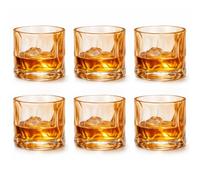Haayymo Irregular Crystal Whiskey Glasses Set of 6, 200ml Cocktail Glasses, Vintage Twisted Drinking Glasses, Small Tumbler Glasses for Whisky, Iced Coffee, Water, Tea, Juice, Bar Glassware (Yellow)