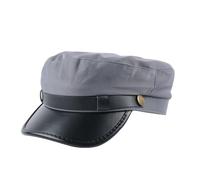 Haayymo Unisex Vintage Chauffeur Cap, Retro Newsboy Baker Boy Hat with PU Leather Peak, Breathable Cotton Linen Flat Cap for Men & Women, Taxi Driver Costume Hat, Casual Fashion Cap (Grey)