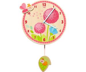 HABA 302507 - Dandelion Dream Wall Clock for Girls, Children's Clock with Diameter 25 cm for the Wall Made of Plywood, Learning Clock Function thanks to Dial with Minutes, for Children's Room