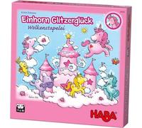 HABA 304539 - Unicorn Glitzerglück, Cloud Stacking, Cooperative Stacking Game with Unicorns and Clouds Made of Wood, Game from 4 Years