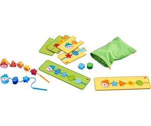 HABA 304653 Threading Game Caterpillar | Early Learning Activity with 4 Double-Sided Task Cards & 10 Wooden Pieces | Fine Motor Skill Development for Toddlers | Made in Germany | Ages 18 Months and Up