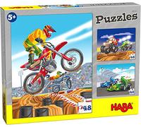 HABA 305120 Puzzles Motorsport- 3 action-packed illustrations- Each puzzle with 48 pieces- Ages 5 and Up