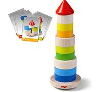 HABA 305403 Stacking Game Wobble Tower, Stacking and Motor Skills Game Made of Wood with Base Plate and Colourful Stacking Stones, for Free Play or Play According to Instructions, Wooden Toy from 2