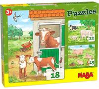 HABA 305884 Puzzles Farmyard Animals, 3 Puzzles in 1, Ages 3 years and Up