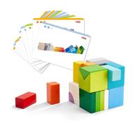 HABA 3D Tile Game Cube Mix | Wooden Building Blocks Set with 19 Colourful Cubes and 10 Challenge Cards | Creative Stacking & Pattern Construction Toy for Kids | Educational Playset for 3 Years and Up