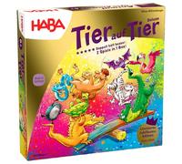 HABA Animal on Animal Deluxe Version - Wooden Stacking and Dice Game with 30 Colourful Animals and Seesaw, Wobbling Fun for the Whole Family, Game from 4 Years - 2012205001