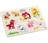 HABA Clutching Puzzle Granny Lenas Animals | Wooden Peg Puzzle For Toddlers | Easy Grip Jigsaw Puzzle For Early Learning | Colourful Animal Play And Development