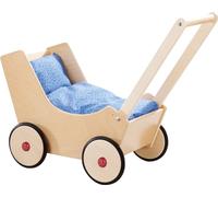 HABA Natural Doll Pram for Kids | Classic Wooden Pushchair With Smooth Wheels | Charming Dolly Stroller for Indoor Play | Lightweight Baby Carriage for Toddlers | Ideal Play Accessory for Playtime