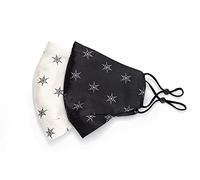 Habac Studio Pack of 2 100% Mulberry Silk Face Masks Nose Wire 2 Layers Washable Adjustable. UK (Black & White Stars)