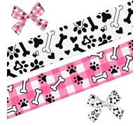 Habbiful 2 Rolls 10 Yards Dog Ribbon Paw Print Ribbons for Gift Wrapping Crafts Wreath Bows 4/5'' White Pink Buffalo Plaid Grosgrain Ribbon for Animal Themed Party Home Christmas Holiday Decoration