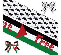 Habbiful 2 Rolls Free Palestine Flag Ribbon, 2.5 Inch x 10 Yard, Linen, Black, White, Green, Red, Celebrations, Gifts, Cultural Events