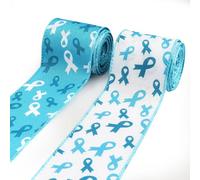Habbiful 2 Rolls Ovarian Cancer Awareness Ribbon Blue Wired Edge Ribbon for Wreath Bow Making Events Decor Faith Hope Burlap Craft Ribbon for DIY Crafts Gift Wrapping Supplies, 2.5 Inch x 5Yard