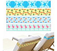 Habbiful 4 Pack Towel Bands for Beach Chairs, Flamingo Seashell Tropical Towel Clips Elastic Windproof Beach Chair Clips for Pool Lounge Chairs Cruise Essentials Accessories