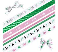 Habbiful 6 Rolls 18 Yards Halloween Witch Ribbons Pink Green Grosgrain Ribbon for Crafts Gift Wrapping 3/8'' Wicked Crown Magic Hat Broom Ribbons for Wreath Bows Halloween Party Home Decoration