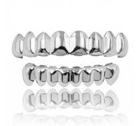 Habbiful 8 PCS Grills for Your Teeth, Grillz Teeth Men Hip Hop Gold Tooth Cap Fake Grillz Mouth Teeth 90s Accessories for Women (Silver)