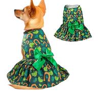 Habbiful Dog St. Patrick's Day Outfit, Green Shamrock Dog Dress, Spring/Summer Pet Doggie Apparel for Dogs, S/M/L
