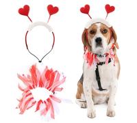 Habbiful Pet Dog Valentines Outfit, Red Love Hearts Dog Headband with Tutu Collar Valentines Dog Dress Costumes for Small Medium Dogs