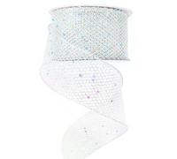 Habbiful White Mesh Wired Ribbon for Crafts Gift Wrapping Wreath Bows White Glitter Web Ribbon for Birthday Party Home Wedding Easter Decoration 2.5" X 10 Yard