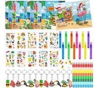 HABDJILTY 60 Pcs Hawaiian Party Favors Summer Beach Party Favors for Kids Coloring Books Tiki Tattoo Stickers Bubble Wands Keychain Tiki Luau Birthday Gift Bag Stuffers for Beach Pool Party Supplies