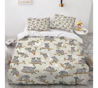 HABEAT 3D Print Cute Koala Single Duvet Cover 135x200cm 2 Pieces Cute Koala Bedding Set Zipper Closure Soft and Warm Comfort Microfiber Quilt Cover with 1 Pillowcase 50×75cm（style 37-8）