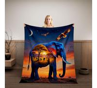 HABEAT 3D Printed Elephant Blanket Teenager 130x150cm Microfiber Soft Warm Fluffy Lightweight Starry Sky Flannel Throw Blanket for Bed Sofa Bedroom and Camping（WMY 3-1）