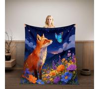HABEAT 3D Printed Fox Blanket Teenager 130x150cm Microfiber Soft Warm Fluffy Lightweight Butterflies Flowers Flannel Throw Blanket for Bed Sofa Bedroom and Camping（WMY 1-3）