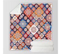 HABEAT 3D Printed Mandala Blanket 100x130cm Microfiber Soft Warm Fluffy Lightweight Boho Checkered Flannel Throw Blanket for Bed Sofa Bedroom and Camping（style 11-7）