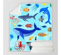 HABEAT 3D Printed Maritime Blanket 100x130cm Microfiber Soft Warm Fluffy Lightweight Dolphins Whales Flannel Throw Blanket for Bed Sofa Bedroom and Camping（style 26-2）