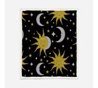 HABEAT 3D Printed Starry Sky Sherpa Blanket Adults 150x200cm Microfiber Soft Warm Fluffy Push Sun Moon Throw Blanket for Bed Sofa Bedroom and Camping（style 136-9）