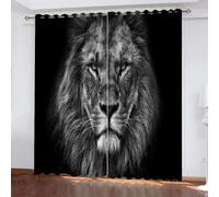 HABEAT Lion Blackout Curtains 2 Panels 46" Wide x 72" Drop Room Darkening Polyester Fabric Eyelet Curtain 3D Animal Lion Curtains Thermal Insulated Window Drapes for Living Room