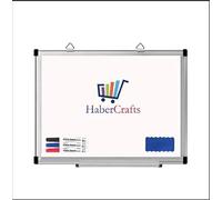 Habercrafts Small Magnetic Whiteboard 30 x 40cm Dry Erase White Board with 3 Colour Pens Eraser Tray Silver Aluminium Frame Hangable Dry Wipe Writing Board for Office, Home & School (30cm x 40cm)