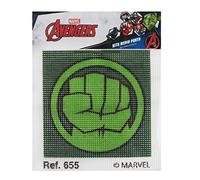 Haberdashery Online Half Stitch kit with Drawings of Marvel. DIY Craft Cross Stitch for Children, Includes Canvas and Colored Threads According to Pattern. 18 x 15 cm Canvas. (Hulk-Fist)