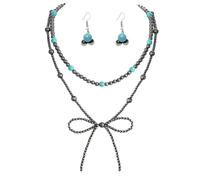 Habfmo Western Jewelry Navajo Pearl Necklace for Women Country Concert Bow Jewelry Beaded Necklace Earring Set, normal, Pearl Turquoise, No Gemstone