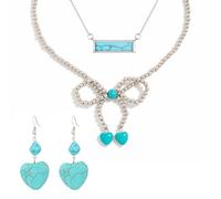 Habfmo Western Jewelry Navajo Pearl Necklace for Women Country Concert Bow Jewelry Beaded Necklace Earring Set, normal, Pearl Turquoise, No Gemstone