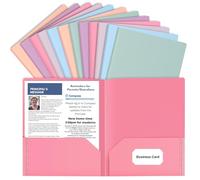 HABGP 12 Pack Colored File Folders with Pockets and Business Card Holder, Pastel Decorative Pocket Folders for Documents, Cute Plastic Folders for Filing Cabinet, School, Office, Resume Portfolio