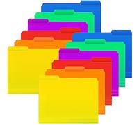 HABGP 12Pcs Colored File Folders Letter Size with Tabs, Manilla Folders 8.5 x 11, Plastic Manila Folders 1/3 Cut, Office Supplies Filing Folders for Documents, Filing Cabinet, Paper, School