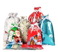 HABGP Christmas Wrapping Gift Bags, 36PCS Christmas Drawstring Gift Bags of Assorted Sizes Small Medium Large, Reusable Holiday Bags with Colorful for Xmas Party Supplies Favors Christmas Presents