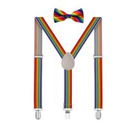 habibee Suspender and Bow Tie Set for Men Adjustable Braces with Y Back, Diverse Colors, Strong Clips, Rainbow Color, 2.5cm Width