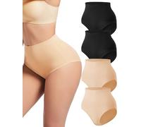 habibee Tummy Control Shapewear for Women, High Waisted Seamless Panties No Show Nylon Womens Briefs, Black+black+beige+beige, S