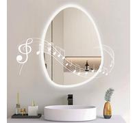 Habison 50 x 67 cm Modern Silver Bathroom Mirror with Bluetooth Speaker, Anti-Fog, Dimmable, 3 Light Colors, Memory Function, Wall Mount