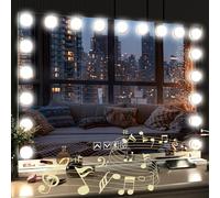 Habison Hollywood Mirror 80 x 60 cm with Bluetooth with 19 LED Lamps, Makeup Mirror with USB Output and 5x Magnification Bluetooth Cosmetic Mirror, 3 Colour Temperature Light, Touchscreen