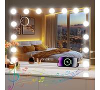 Habison Hollywood Vanity Mirror with Lights, 58 x 46cm Large Lighted Makeup Mirror with 15 Dimmable LED Bulbs, Touchscreen Control, USB Output Port Tabletop